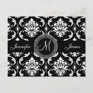 Cartão preto e branco do monograma RSVP do damasco