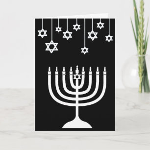 Cartão Preto e Branco Menorah Feliz Hanukkah