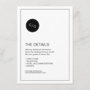 Cartão preto e branco para detalhes do casamento m
