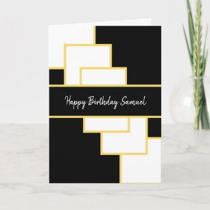 Cartão Preto e Dourado Aniversário Abstrato Moderno Elega