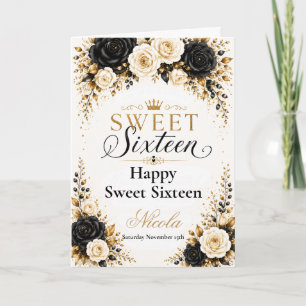 Cartão Preto e Dourado Sweet Sixteen