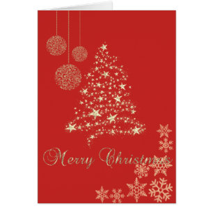 Cartão Preto Elegante, Árvore de Natal Dourada Falso, Flo