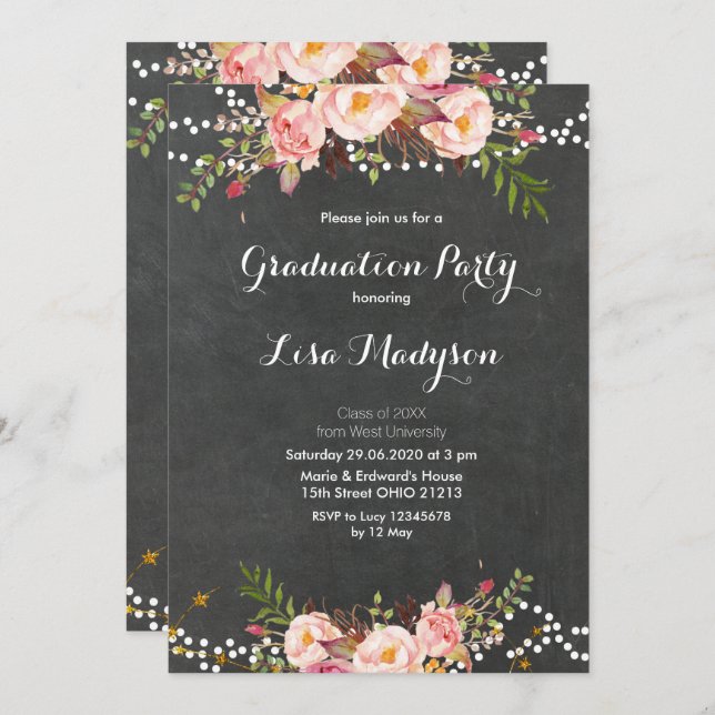 Cartão preto elegante da graduação do quadro (Frente/Verso)