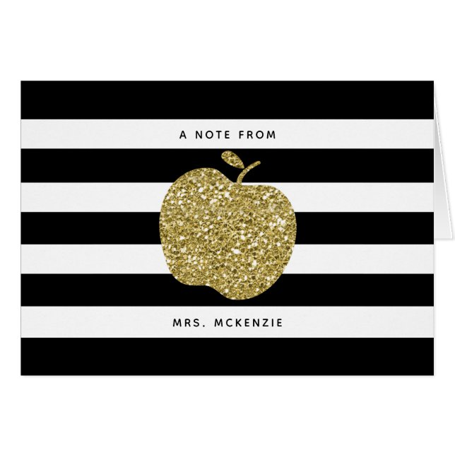 Cartão Preto & professor Dourado Notecards de Apple do (Frente Horizontal)