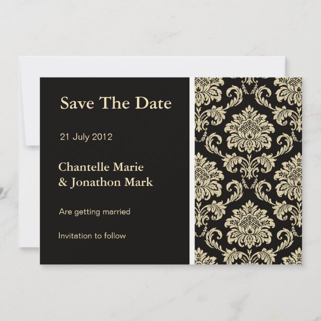 Cartão Preto Save The Date Damask (Frente)