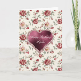 Cartão Pretty Chic Red Cream Floral Heart