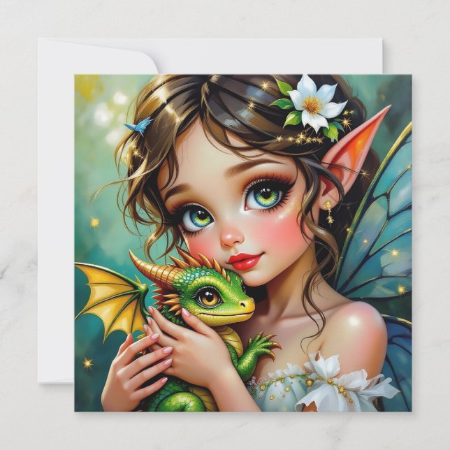Cartão Pretty  Fairy and Dragon Themed Girl's   (Frente)