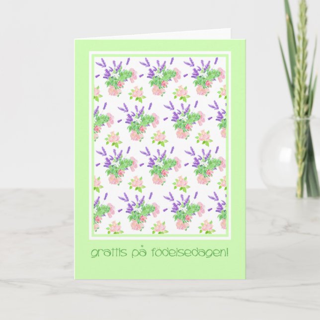 Cartão Pretty Floral Swedish Language Greeting Birthday (Frente)