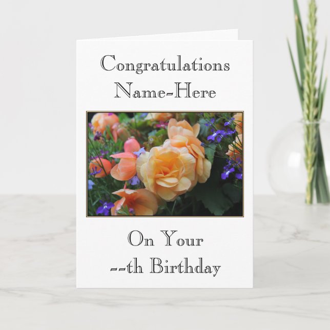 Cartão Pretty Flowers, Custom Name and Age Birthday Card. (Frente)