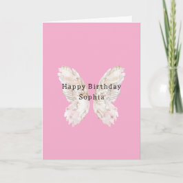Cartão Pretty Girly Pink Butterfly Wings Birthday