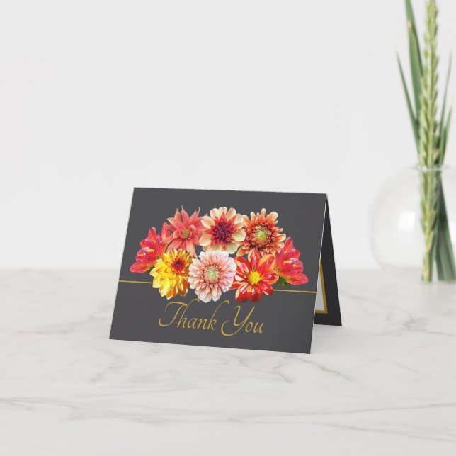Cartão Pretty Orange/Red Dahlias Floral Bouquet Thank You (Frente)