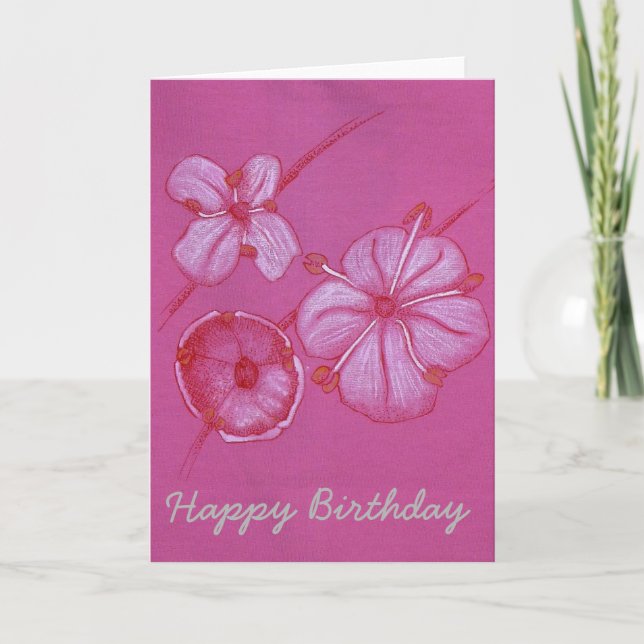 Cartão Pretty Painted Flowers Birthday Card (Frente)