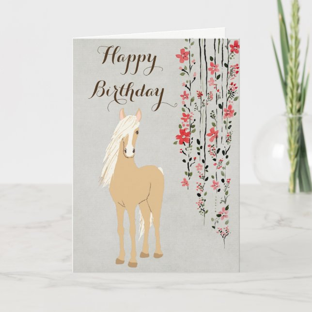 Cartão Pretty Palomino Pony and Flowers Horse Birthday (Frente)