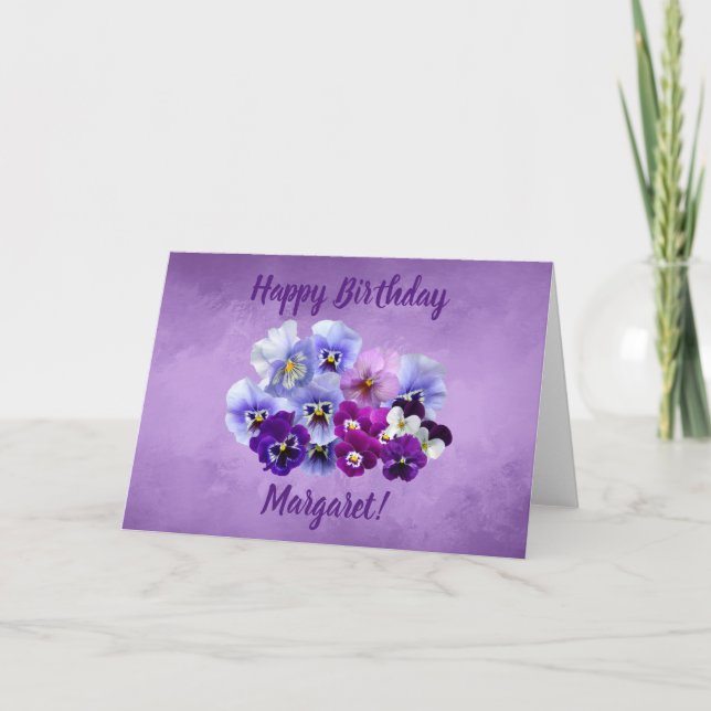 Cartão Pretty Pansies Personalized Happy Birthday Card (Frente)