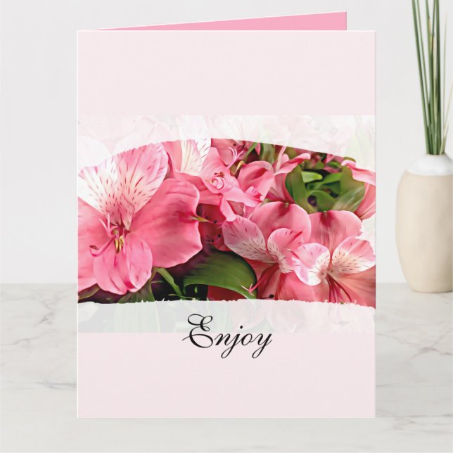 Cartão Pretty Pink Flower Folded Greeting Card (Frente)