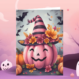 Cartão Pretty Pink Halloween Pumpkin Jack-o-lantern