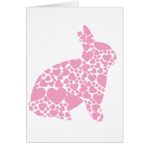 Cartão Pretty Pink love hearts bunny rabbit - add name