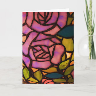 Cartão Pretty Pink Rose Stained Glass Greeting Note Card