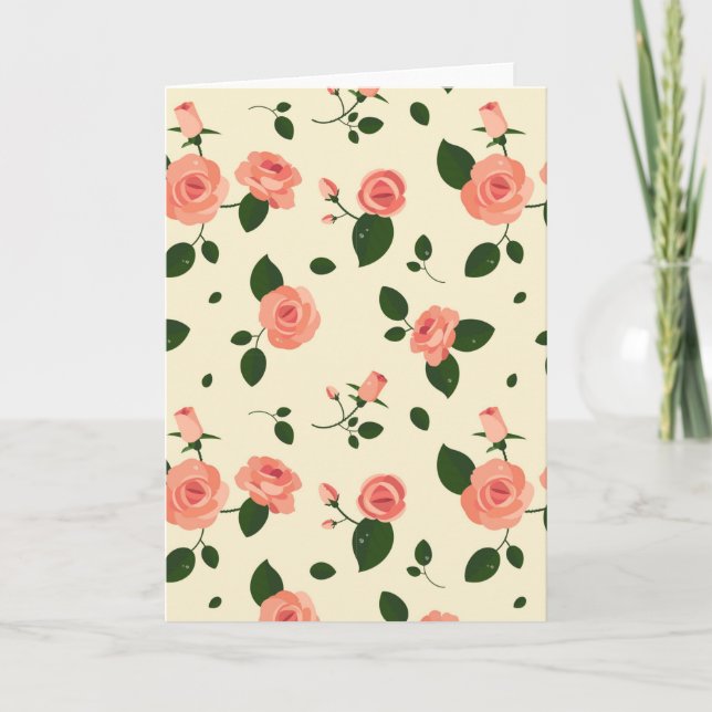 Cartão Pretty Pink Roses Pastel Pink Pattern (Frente)