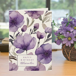 Cartão Pretty Purple Pansies Custom Name Birthday