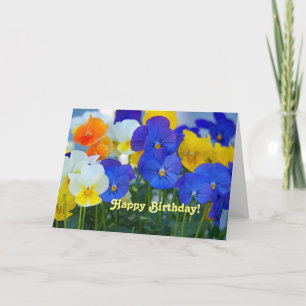 Cartão Pretty Purple Pansies Floral Photo Birthday