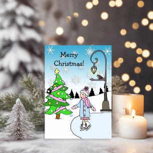 Cartão Pretty Snowflakes and Ice Skater Winter Christmas