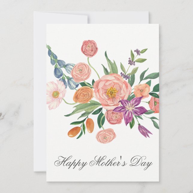 Cartão Pretty Watercolor Florals Mothers Day Card (Frente)