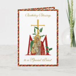 Cartão Priest Birthday Celebration Virgin Mary Jesus Card