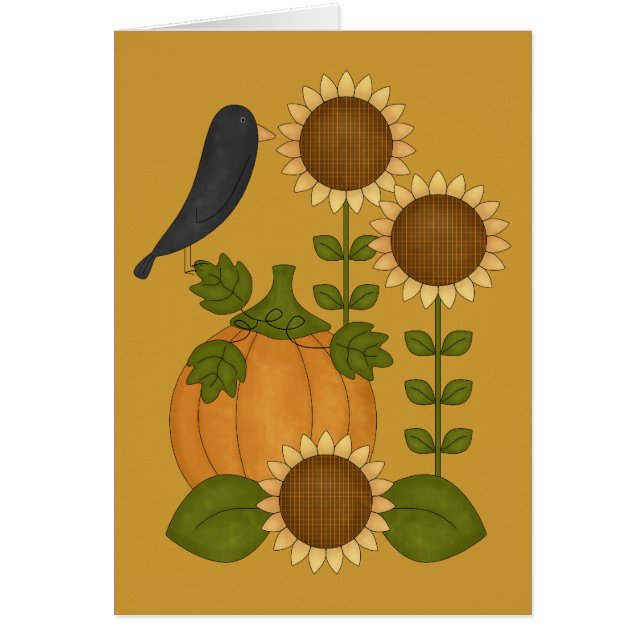 Cartão Prim Autumn Crow Pumpkin & Sunflower Personalize (Frente)