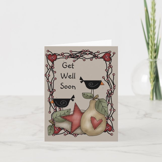 Cartão Prim Crow Get Well Wishes Note Card (Frente)
