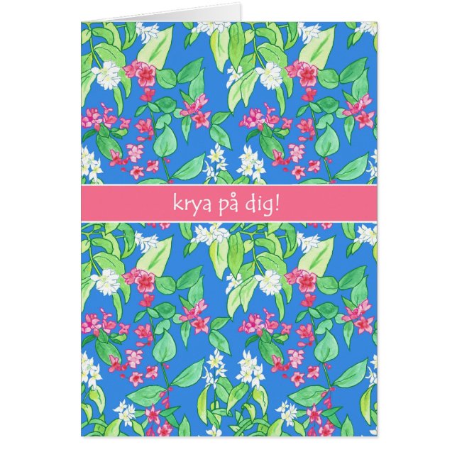 Cartão Primavera Blossomo em Língua Azul Sueca Melhora (Frente)