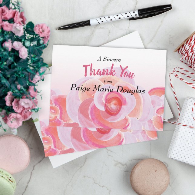 Cartão Primavera de Rosa de Jardim Botânico Rosa, Pêssego (graduation party graduate thank you card thanks stationary floral pink peach coral roses botanical)