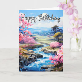 Cartão Primavera inicial em um belo riacho | Feliz aniver