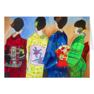 Cartão Primavera Kimono Japonês Geisha watercolor art