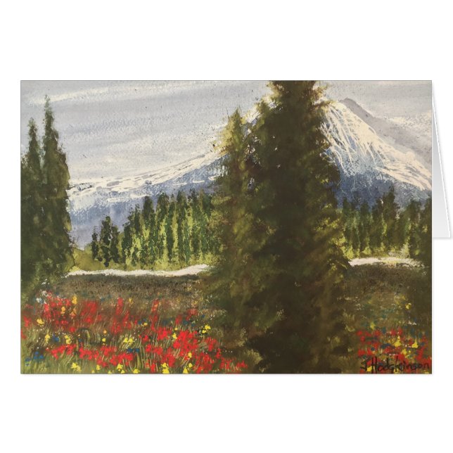 CARTÃO PRIMAVERA NA AGUARELA DE MONTANHAS ROCHOSAS (Frente Horizontal)