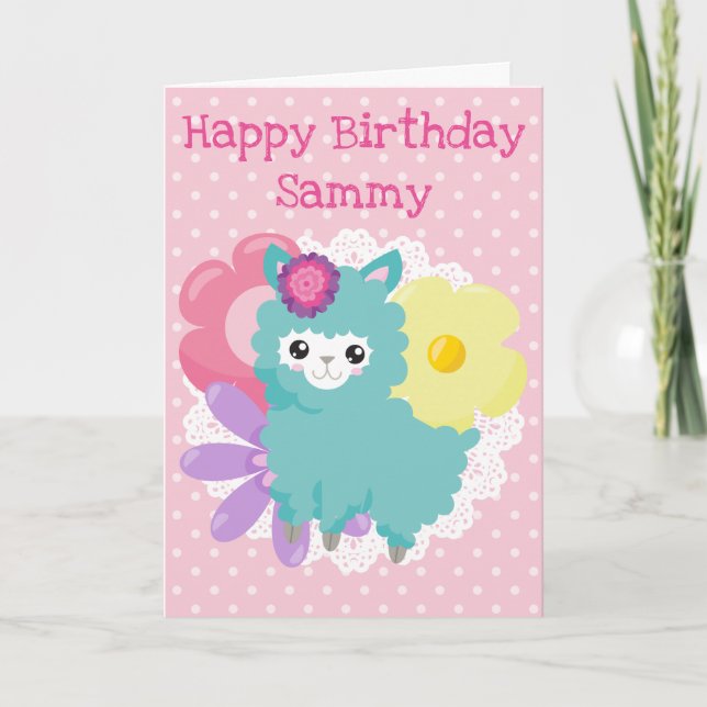 Cartão Primavera Pink Llama Happy Birday (Frente)