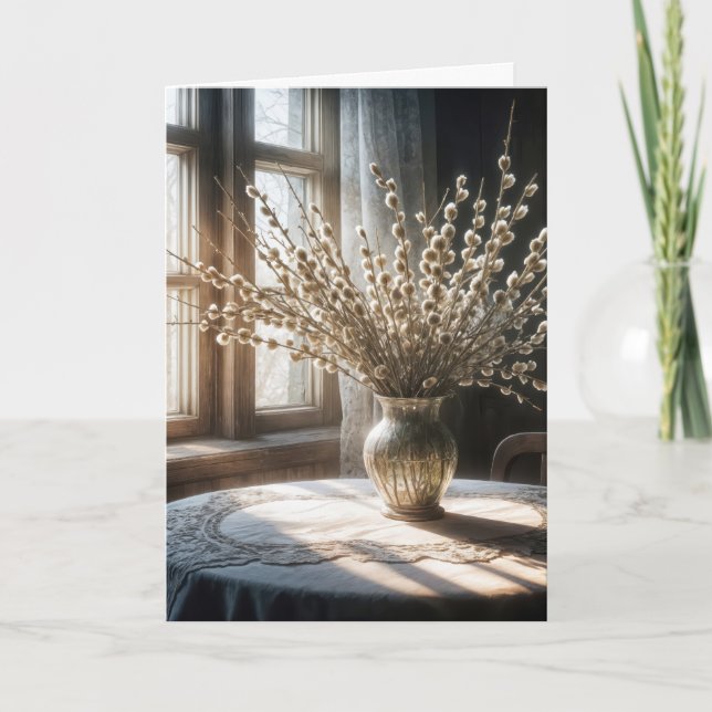 Cartão Primavera Pussy Willow Buquê (Frente)