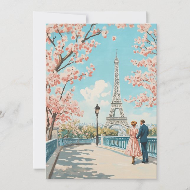 Cartão Primavera romântico em Paris (Frente)