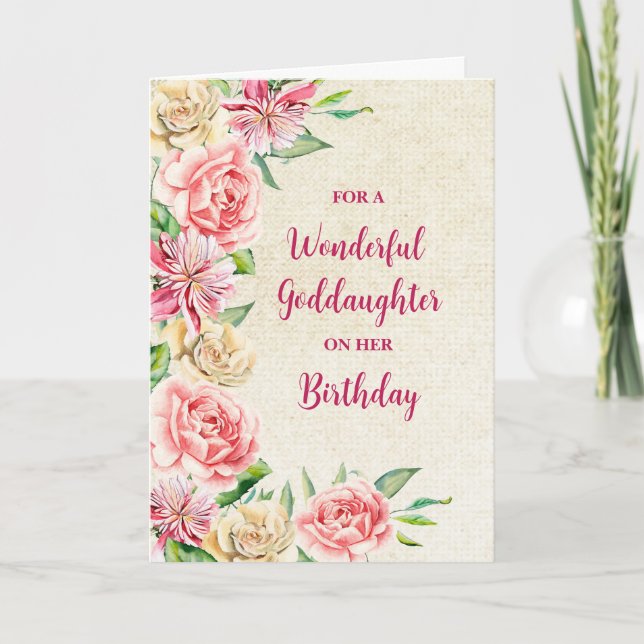 Cartão Primavera Watercolor Flowers Godchild Birthday (Frente)