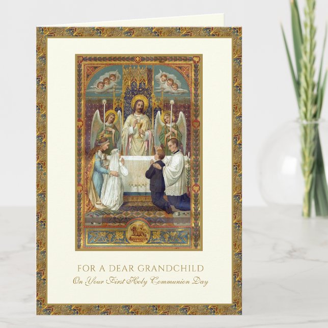 Cartão Primeira Comunhão do Neto com Jesus e Anjos (Criador carregado)
