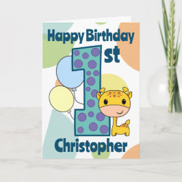 Cartão Primeira Girafa de Aniversário Personalizada 1º An