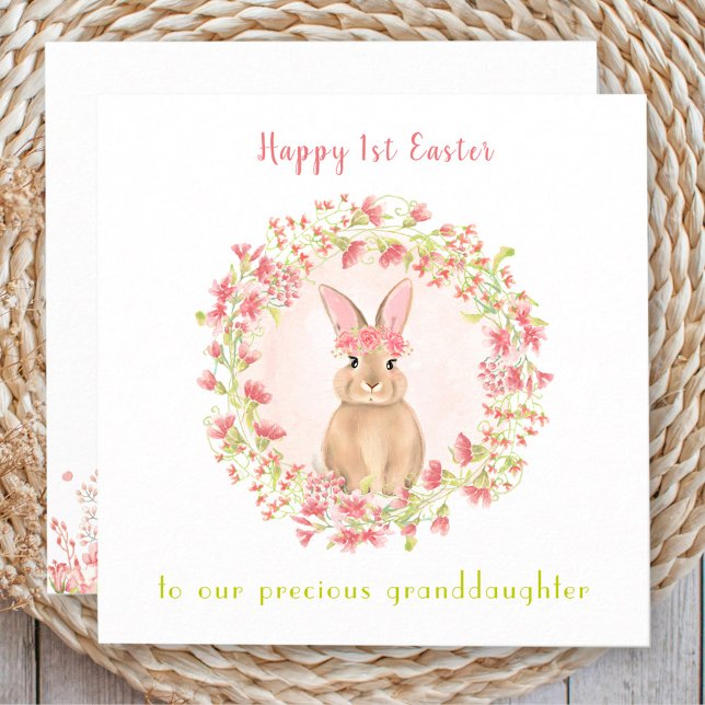 Cartão Primeira Páscoa, Namorada Rosa (First Easter Pink Bunny Girl Granddaughter Card)
