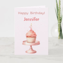 Cartão Primeira placa de Cupcake de aniversário personali