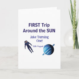Cartão Primeira viagem ao redor do sol astronauta de nasc