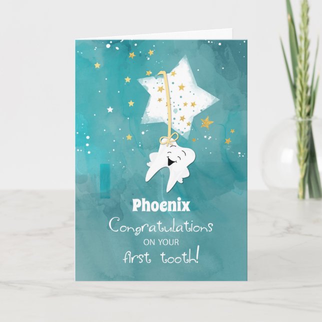 Cartão Primeiras estrelas de dentes em Parabéns noturnos (Frente)