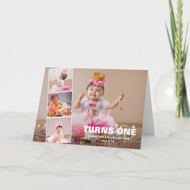 Cartão Primeiro Aniversário 4 Colagem Fotográfica Anivers (Frente)