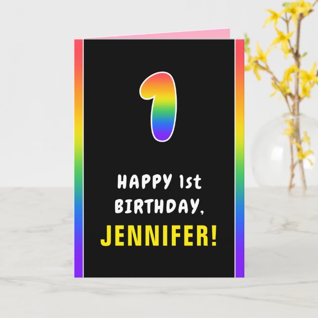 Cartão primeiro aniversario: Arco-Íris Colorido nº 1, Nom (Flor Amarela)