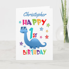 Cartão Primeiro aniversario de Dinossauro Azul