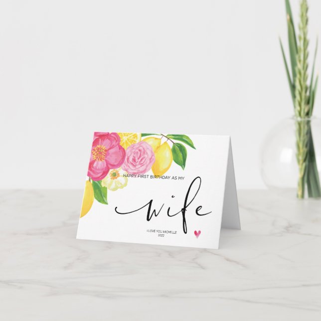 Cartão Primeiro Aniversário De Feliz Floral Rosa Como Min (Frente)