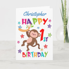 Cartão Primeiro aniversario de Macaco Cheeky Personalizad